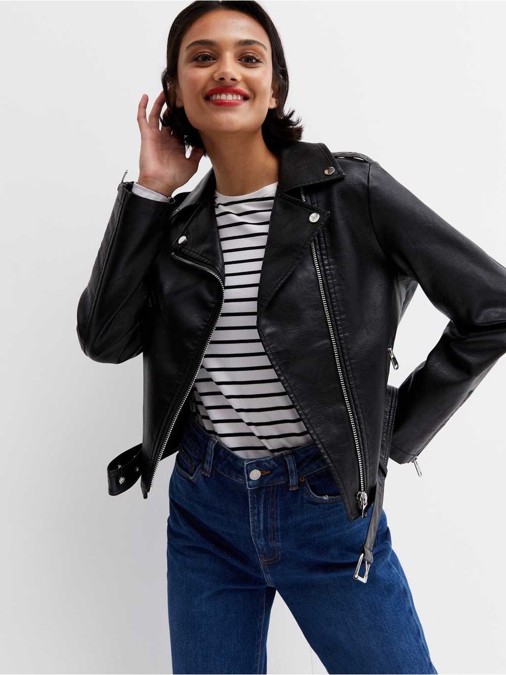 New Look Black Faux Leather Moto Jacket - Women's Classic Biker Style
